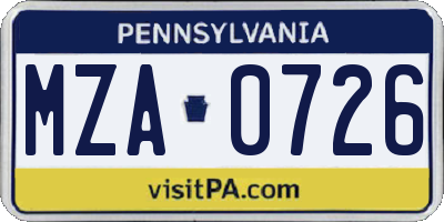 PA license plate MZA0726