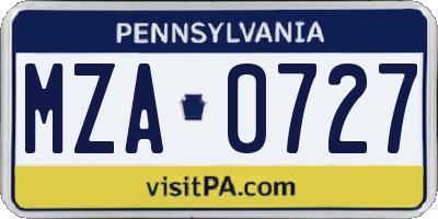 PA license plate MZA0727