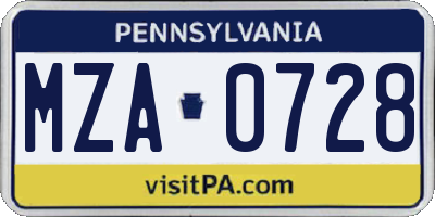 PA license plate MZA0728