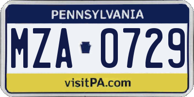 PA license plate MZA0729