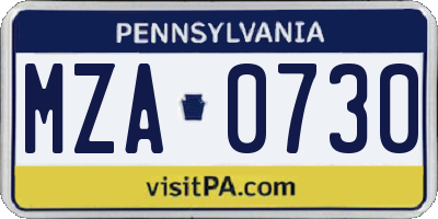 PA license plate MZA0730