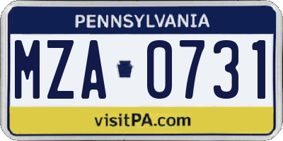 PA license plate MZA0731