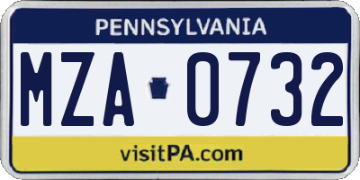 PA license plate MZA0732
