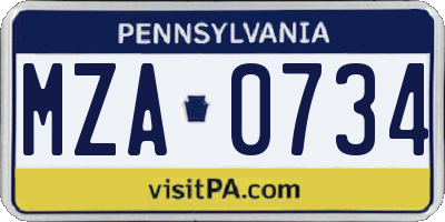 PA license plate MZA0734
