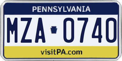 PA license plate MZA0740