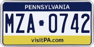 PA license plate MZA0742