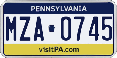 PA license plate MZA0745