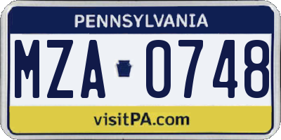 PA license plate MZA0748
