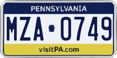 PA license plate MZA0749
