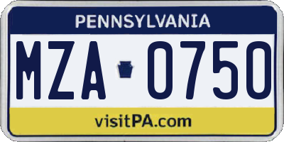 PA license plate MZA0750