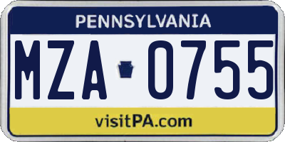 PA license plate MZA0755