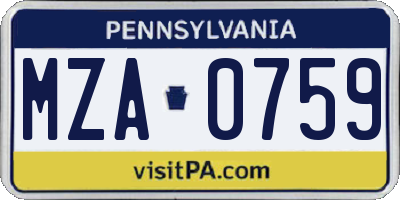 PA license plate MZA0759