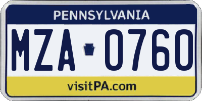 PA license plate MZA0760