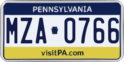 PA license plate MZA0766