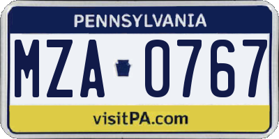 PA license plate MZA0767