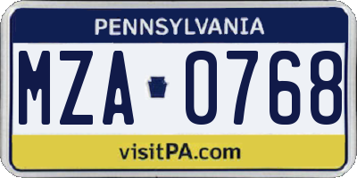 PA license plate MZA0768