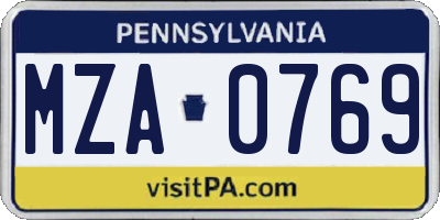 PA license plate MZA0769