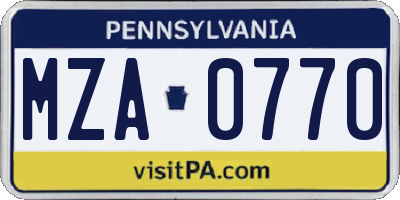 PA license plate MZA0770