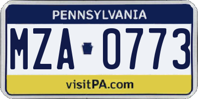 PA license plate MZA0773
