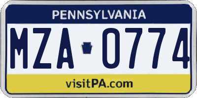 PA license plate MZA0774