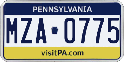 PA license plate MZA0775