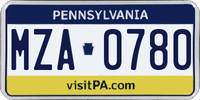 PA license plate MZA0780