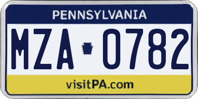 PA license plate MZA0782