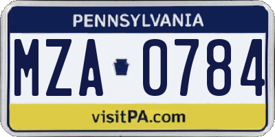 PA license plate MZA0784
