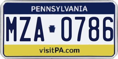 PA license plate MZA0786