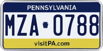 PA license plate MZA0788