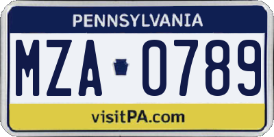 PA license plate MZA0789