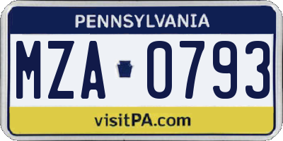 PA license plate MZA0793