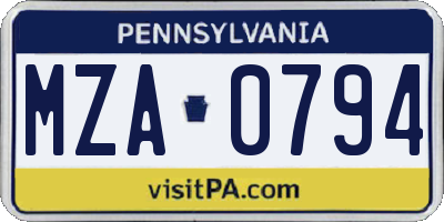 PA license plate MZA0794