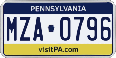 PA license plate MZA0796