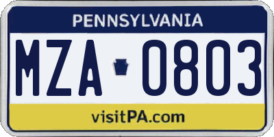 PA license plate MZA0803