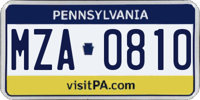 PA license plate MZA0810