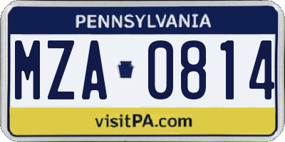 PA license plate MZA0814