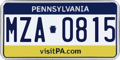 PA license plate MZA0815