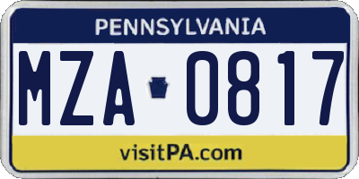 PA license plate MZA0817