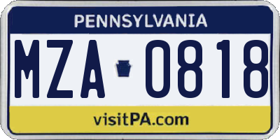 PA license plate MZA0818