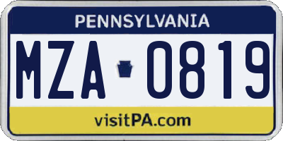 PA license plate MZA0819