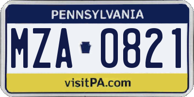 PA license plate MZA0821