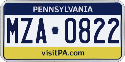PA license plate MZA0822