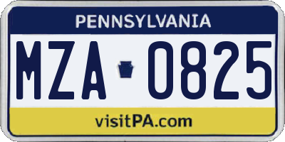 PA license plate MZA0825