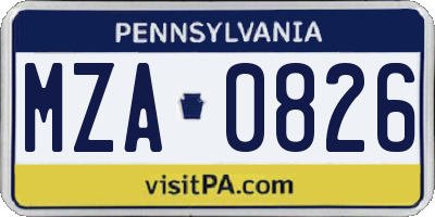 PA license plate MZA0826
