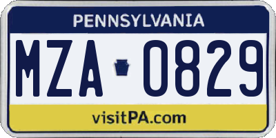 PA license plate MZA0829