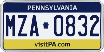 PA license plate MZA0832