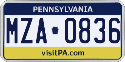 PA license plate MZA0836