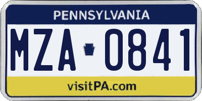 PA license plate MZA0841