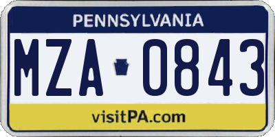 PA license plate MZA0843